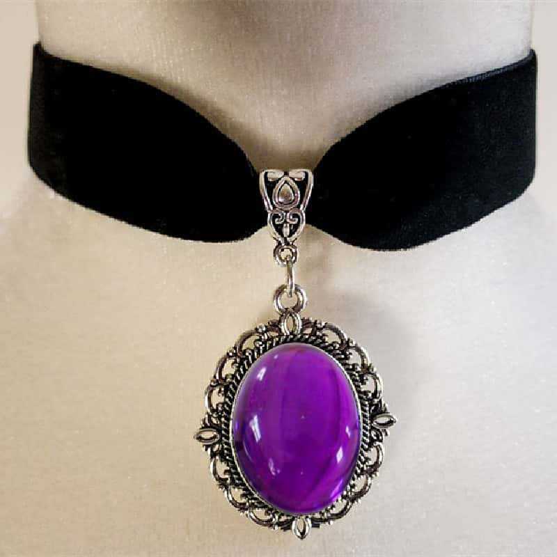 Women'S Victorian Accessories - Purple Cameo water drop Choker,Gothic jewelry,Victorian,carved,black