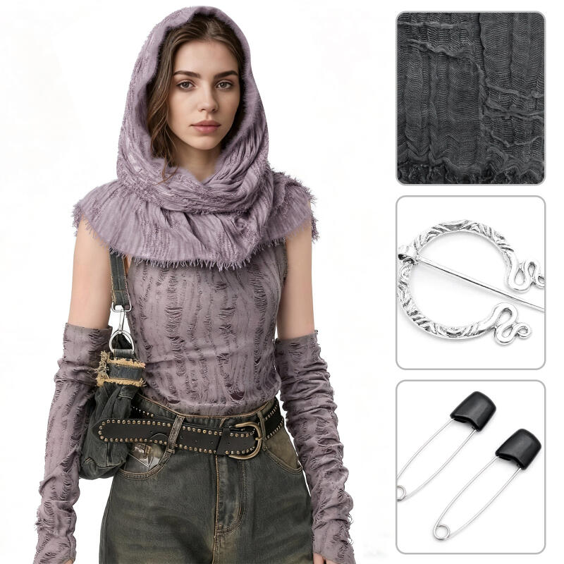 Women'S Viking Accessories - Medieval Hooded Tattered Scarf Viking Shawl