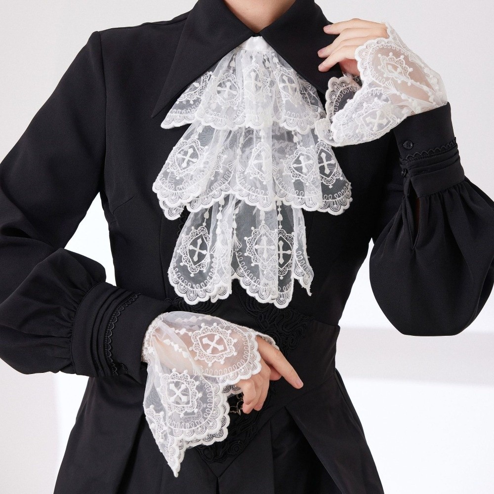 Women'S Victorian Accessories - Victorian Style Lace Jabot Collar White