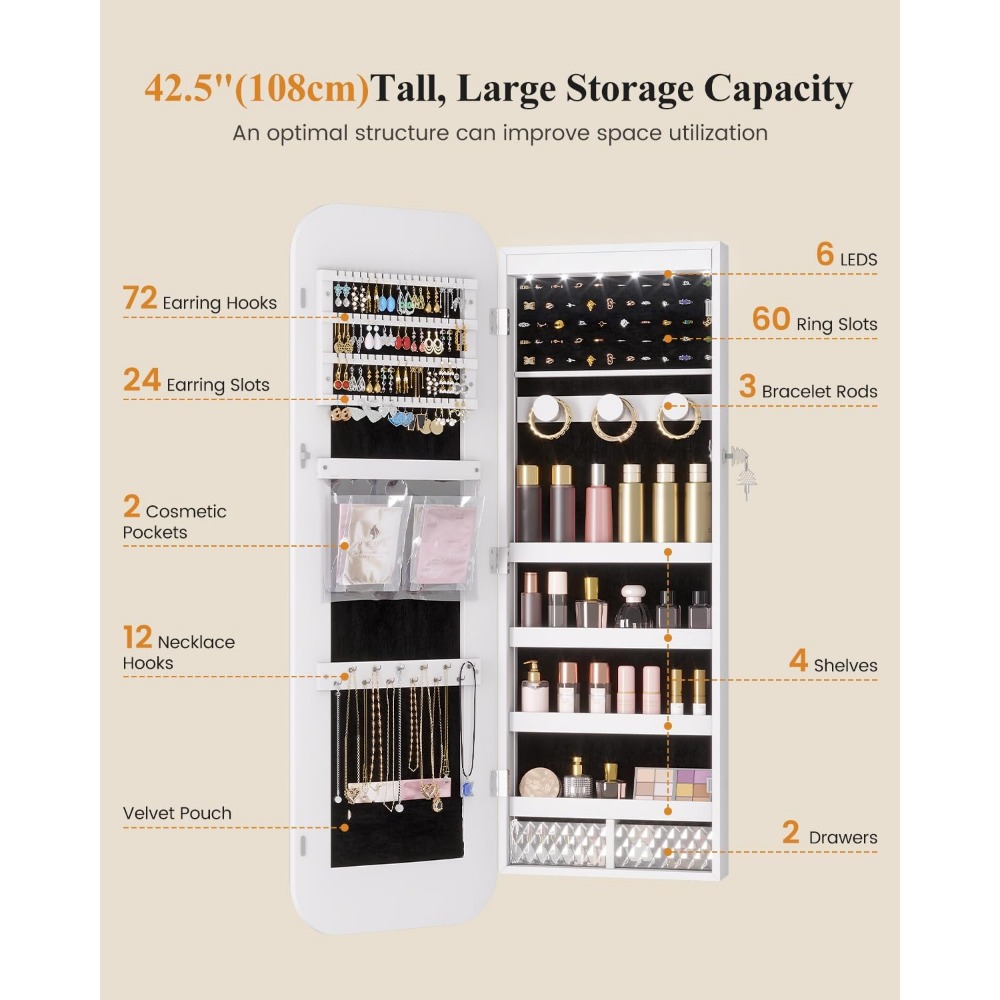 LED Lighted Jewelry Cabinet wi - đánh giá và giá Women Accessories Organizer